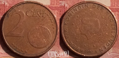 Нидерланды 2 евроцента 2001 года, KM# 235, 256l-099