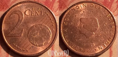 Нидерланды 2 евроцента 2001 года, KM# 235, 436-127