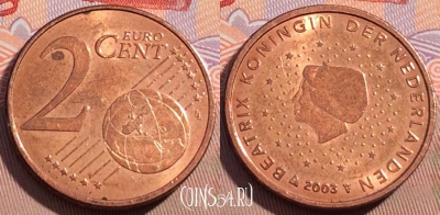 Нидерланды 2 евроцента 2003 года, KM# 235, 095c-014