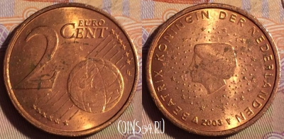 Нидерланды 2 евроцента 2003 года, KM# 235, 252b-129