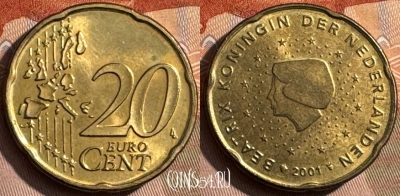 Нидерланды 20 евроцентов 2001 года, KM# 238, 467s-610