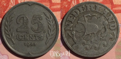 Нидерланды 25 центов 1941 года, KM# 174, 116d-074