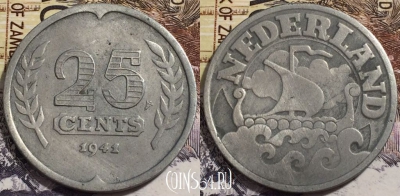 Нидерланды 25 центов 1941 года, KM# 174, 238-099