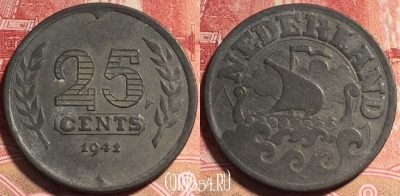 Нидерланды 25 центов 1941 года, KM# 174, b066-054