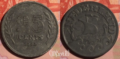 Нидерланды 25 центов 1942 года, KM# 174, 122b-034