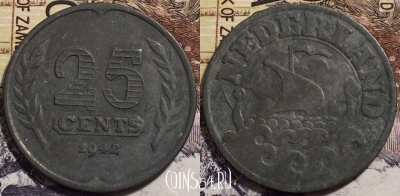 Нидерланды 25 центов 1942 года, KM# 174, 238-100