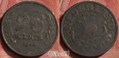 Нидерланды 25 центов 1942 года, KM# 174, 329k-108