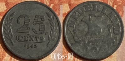 Нидерланды 25 центов 1942 года, KM# 174, 463q-550