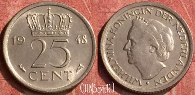 Нидерланды 25 центов 1948 года, KM# 178, 409-136