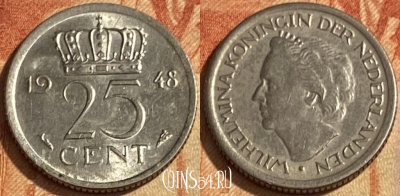 Нидерланды 25 центов 1948 года, KM# 178, 463q-569