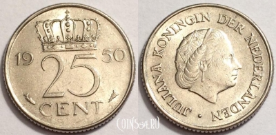 Нидерланды 25 центов 1950 год, 72-058a
