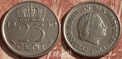 Нидерланды 25 центов 1950 года, KM# 183, 108q-074