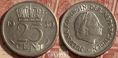 Нидерланды 25 центов 1950 года, KM# 183, 109q-025