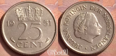 Нидерланды 25 центов 1951 года, KM# 183, 149m-045