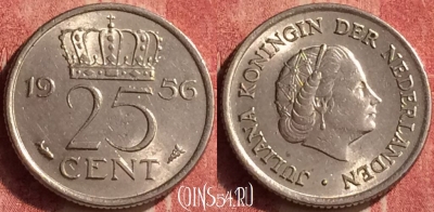 Нидерланды 25 центов 1956 года, KM# 183, 368n-144