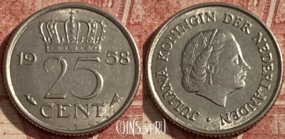 Нидерланды 25 центов 1958 года, KM# 183, 112q-121