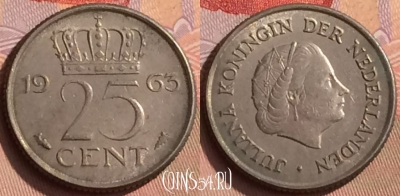 Нидерланды 25 центов 1963 года, KM# 183, 450-058