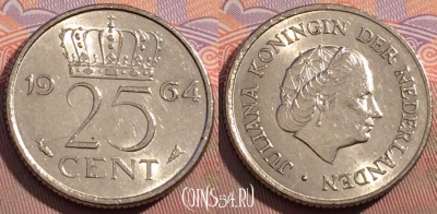 Нидерланды 25 центов 1964 года, KM# 183, 104c-008