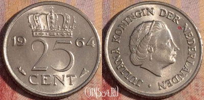 Нидерланды 25 центов 1964 года, KM# 183, 168a-114