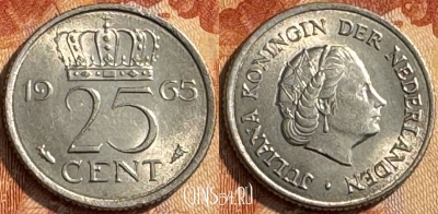 Нидерланды 25 центов 1965 года, KM# 183, 288s-105