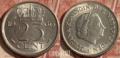 Нидерланды 25 центов 1966 года, KM# 183, 108q-049
