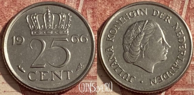 Нидерланды 25 центов 1966 года, KM# 183, 114q-120