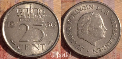 Нидерланды 25 центов 1966 года, KM# 183, 170a-036