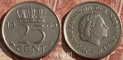 Нидерланды 25 центов 1969 года, KM# 183, 112q-132