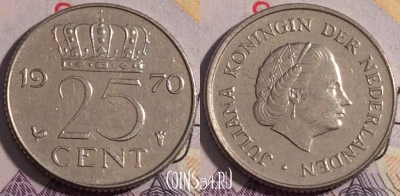 Нидерланды 25 центов 1970 года, KM# 183, 181a-025