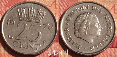 Нидерланды 25 центов 1975 года, KM# 183, 238i-132
