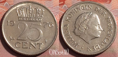 Нидерланды 25 центов 1976 года, KM# 183, 252a-088