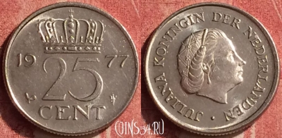 Нидерланды 25 центов 1977 года, KM# 183, 370n-049
