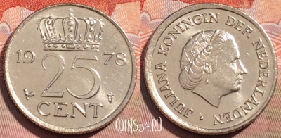 Нидерланды 25 центов 1978 года, KM# 183, 122a-131