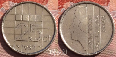 Нидерланды 25 центов 1982 года, KM# 204, 250a-063