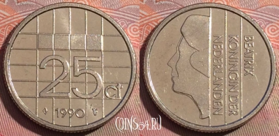 Нидерланды 25 центов 1990 года, KM# 204, 252a-056