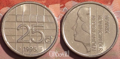 Нидерланды 25 центов 1995 года, KM# 204, 250a-070