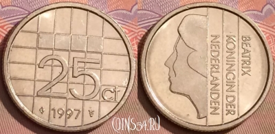 Нидерланды 25 центов 1997 года, KM# 204, 084l-142