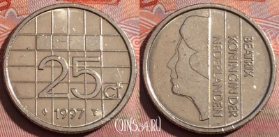 Нидерланды 25 центов 1997 года, KM# 204, 251a-050