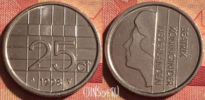 Нидерланды 25 центов 1998 года, KM# 204, 218i-074