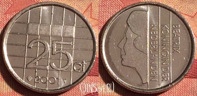 Нидерланды 25 центов 2001 года, KM# 204, 229i-056