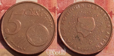 Нидерланды 5 евроцентов 2001 года, KM# 236, 066c-062
