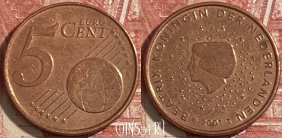 Нидерланды 5 евроцентов 2001 года, KM# 236, 482р-109