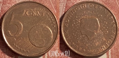Нидерланды 5 евроцентов 2001 года, KM# 236, 485р-026
