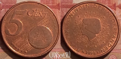 Нидерланды 5 евроцентов 2008 года, KM# 236, 291k-115