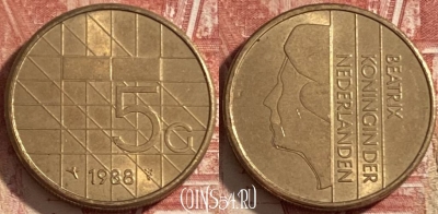 Нидерланды 5 гульденов 1988 года, KM# 210, 482р-097 ♛