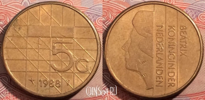 Нидерланды 5 гульденов 1988 года, KM# 210, a090-009