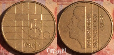 Нидерланды 5 гульденов 1989 года, KM# 210, 161a-066
