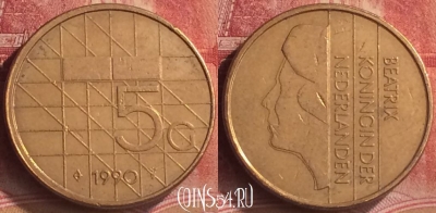 Нидерланды 5 гульденов 1990 года, KM# 210, 185m-052