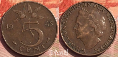Нидерланды 5 центов 1948 года, KM# 176, 266a-024