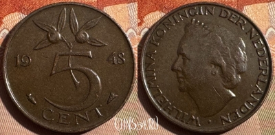 Нидерланды 5 центов 1948 года, KM# 176, 348s-023
